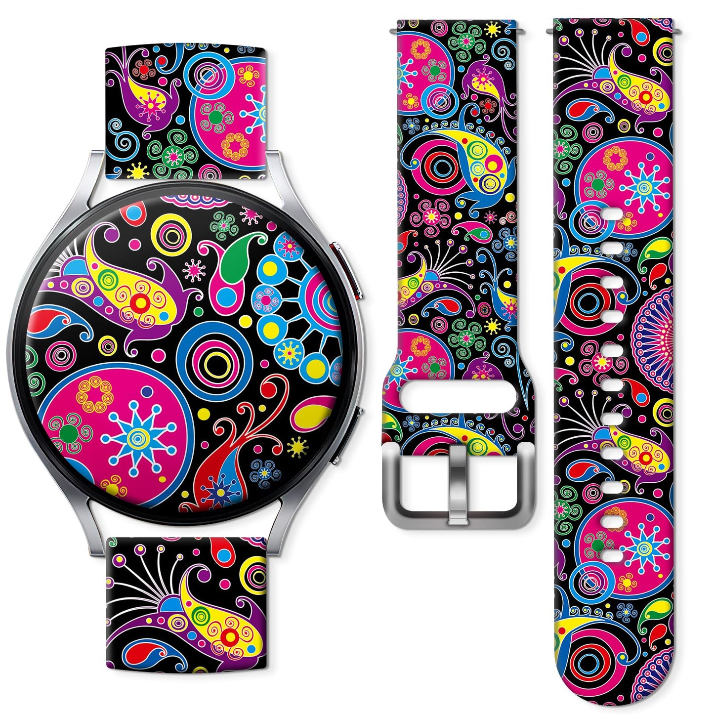 Sport Bands Compatible for Galaxy Watch 6 Band/Galaxy Watch 5/Galaxy Watch 4 Band Galaxy Watch 5 Pro/Galaxy Watch 3/Active 2 Watch 20mm Soft Silicone Sports Strap Women Men(Cute Boho Flower)