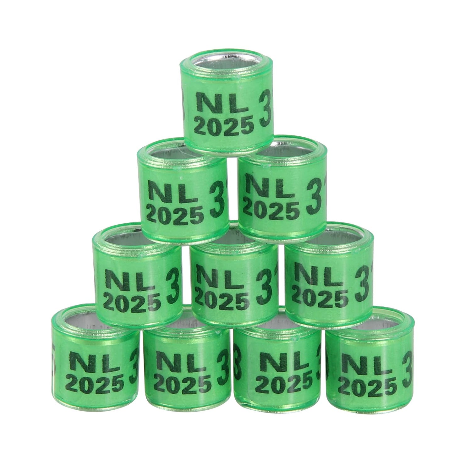 FULAIERGD 100Pcs Multicolor Aluminium Pigeon Leg Rings Dove Leg Rings Identify Bands Plastic with 2025 NL Training Identify Birds Foot Ring (Green)