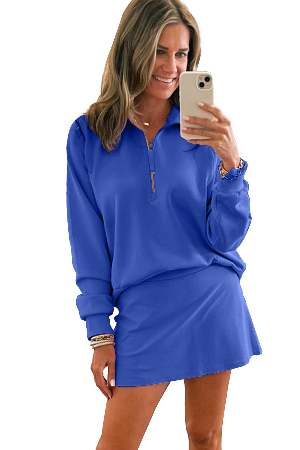 Conjunto de minifalda y sudadera deportiva rosa con media cremallera de 2 piezas