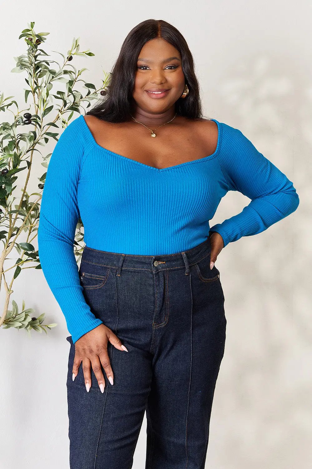 Sweaters Trendsi Culture Code ribbed sweetheart top