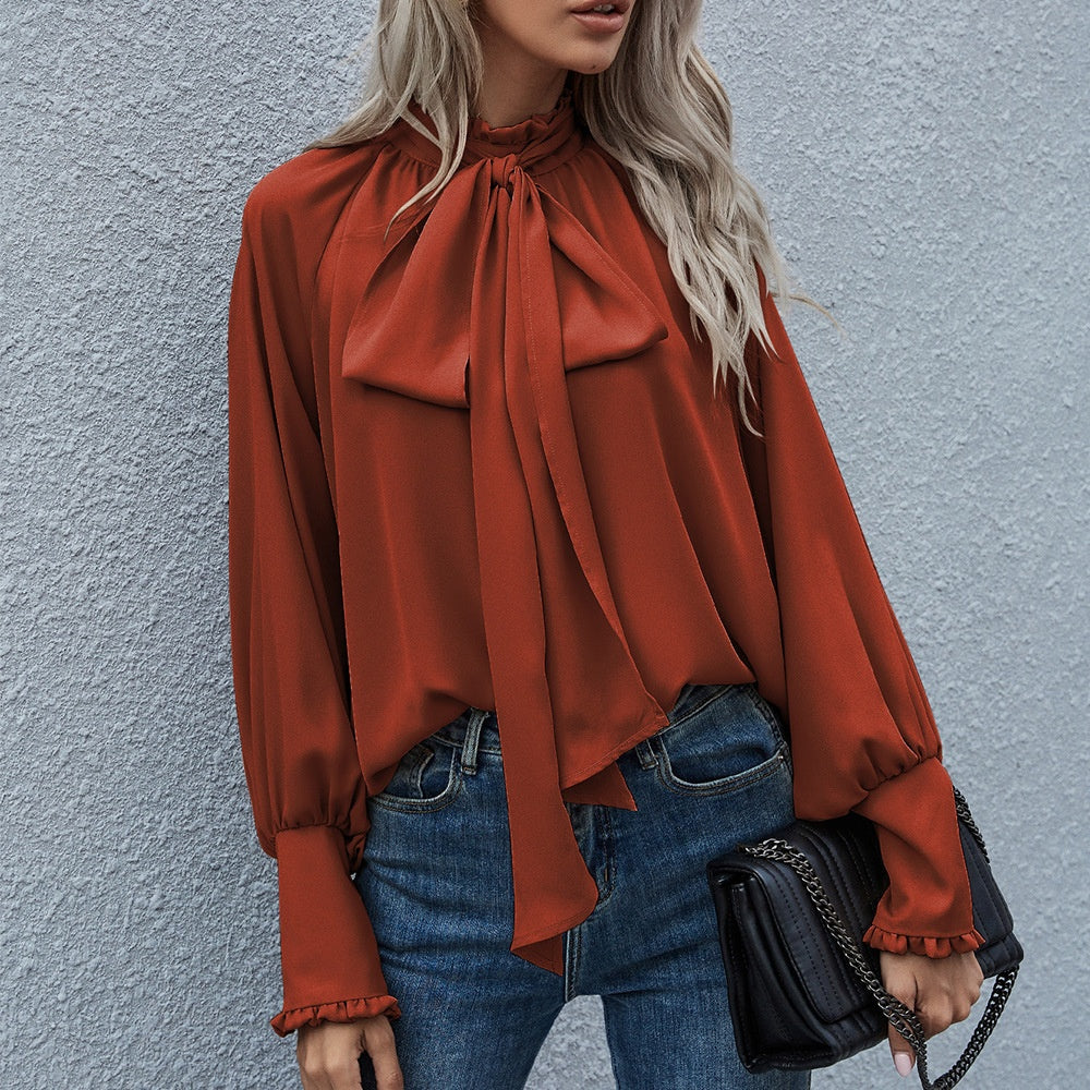 Blusa de manga larga Ins, lazo, mangas abullonadas, moda, estilo ejecutivo, blusas de oficina para mujer. Consulta la tabla de tallas en "más detalles".
