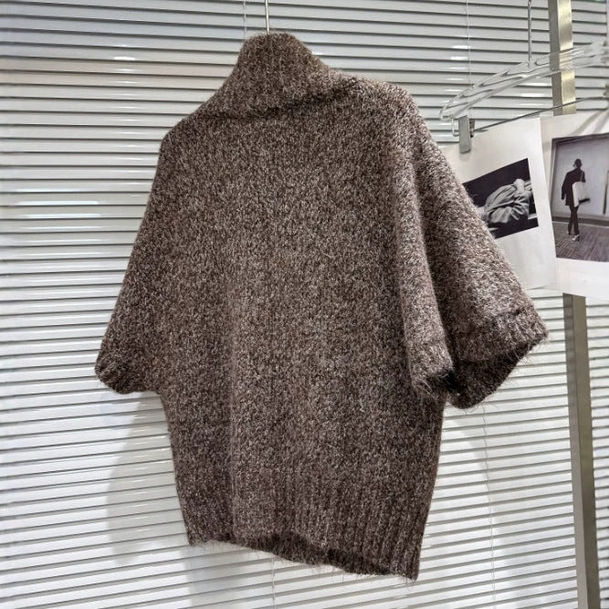 Vintage-style Womens Turtleneck Knit Sweater With Double-breasted Metal Buttons