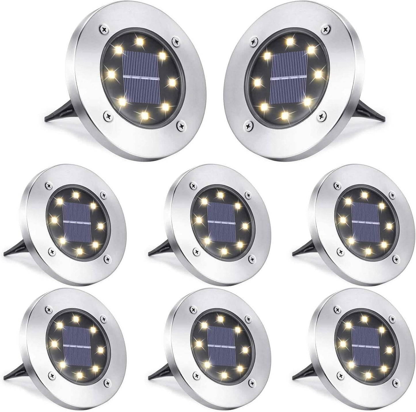 8-Pack: 8 LED Solar Disk Lights Waterproof Garden In-ground Pathway Lights
