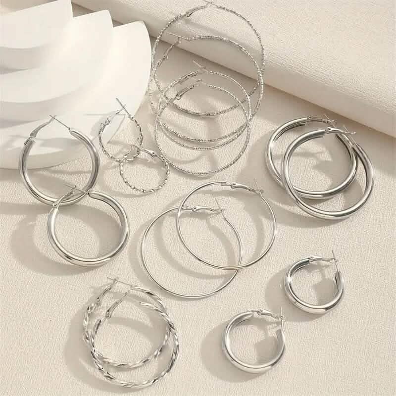 8-Pairs: Alloy Hoop Earrings Set