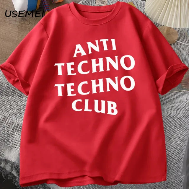 Funny Anti Techno Club Graphic Oversized T-Shirt