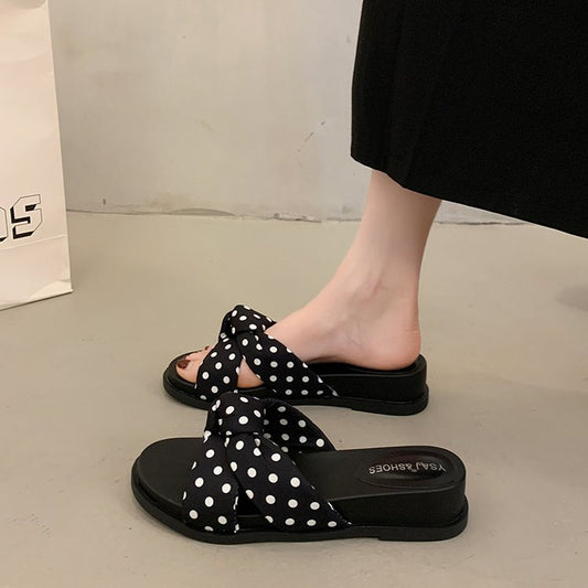 Polka Dot Platform Wedge Sandals – Boho Crisscross Slide
