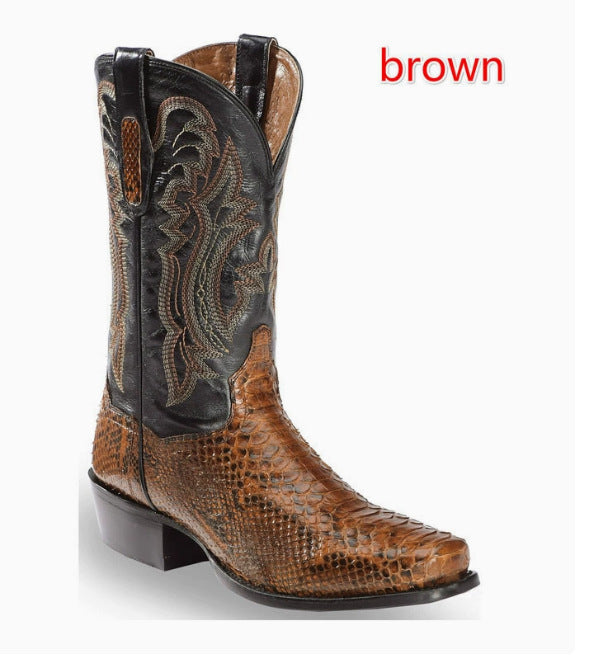 Men's Embroidered Pointed-Toe Patchwork Quilted Boots