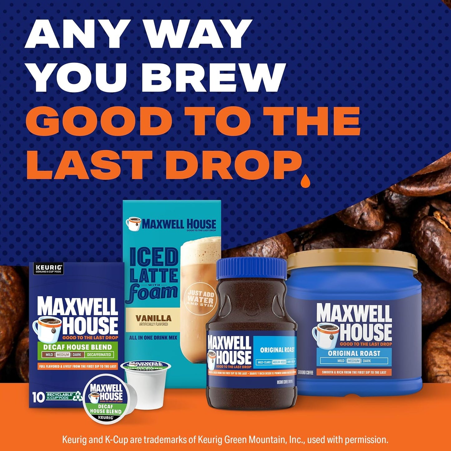 Maxwell House Decaf House Blend Medium Roast K-Cup Coffee Pods, 10 ct Box