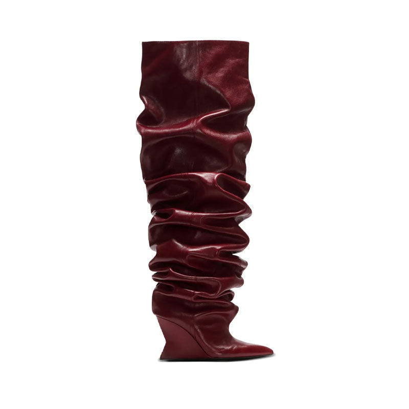 Women's Catwalk Pleated Over-the-knee Wedge Boots