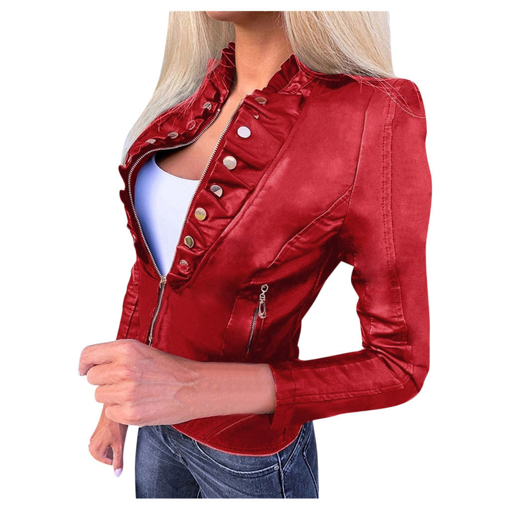 PU motorcycle clothing slim slim winter leather jacket