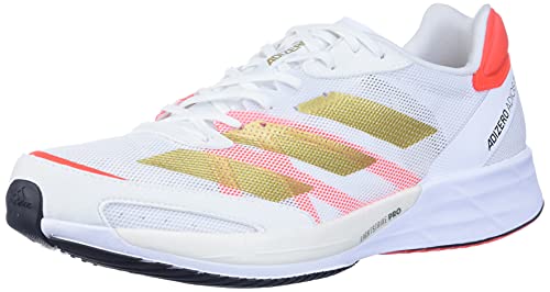 adidas Adizero Adios 6 Running Shoe - Womens FTW White/Gold Metallic/Solar Red 6.5