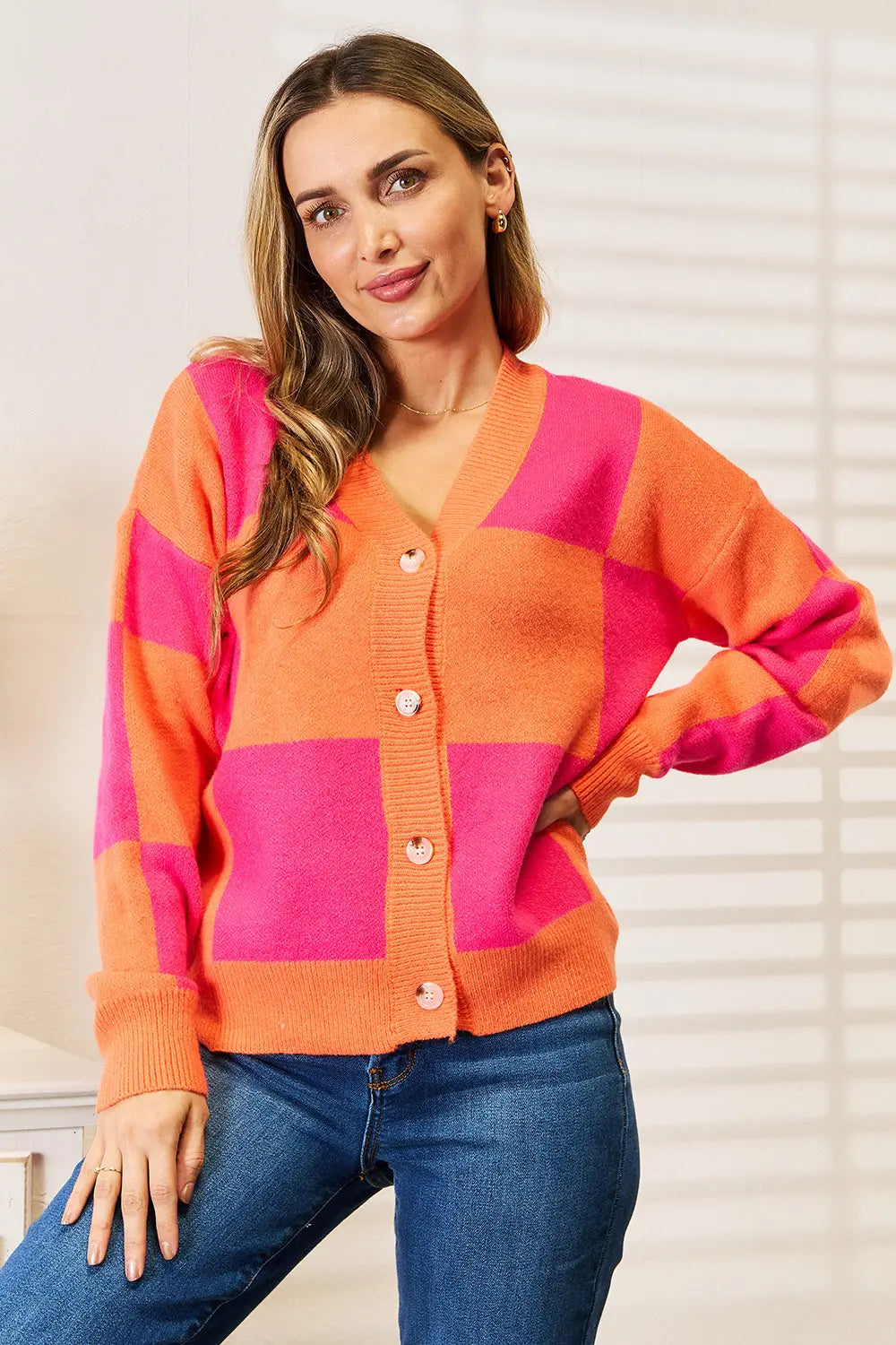 Sweaters Trendsi Woven right checkered cardigan