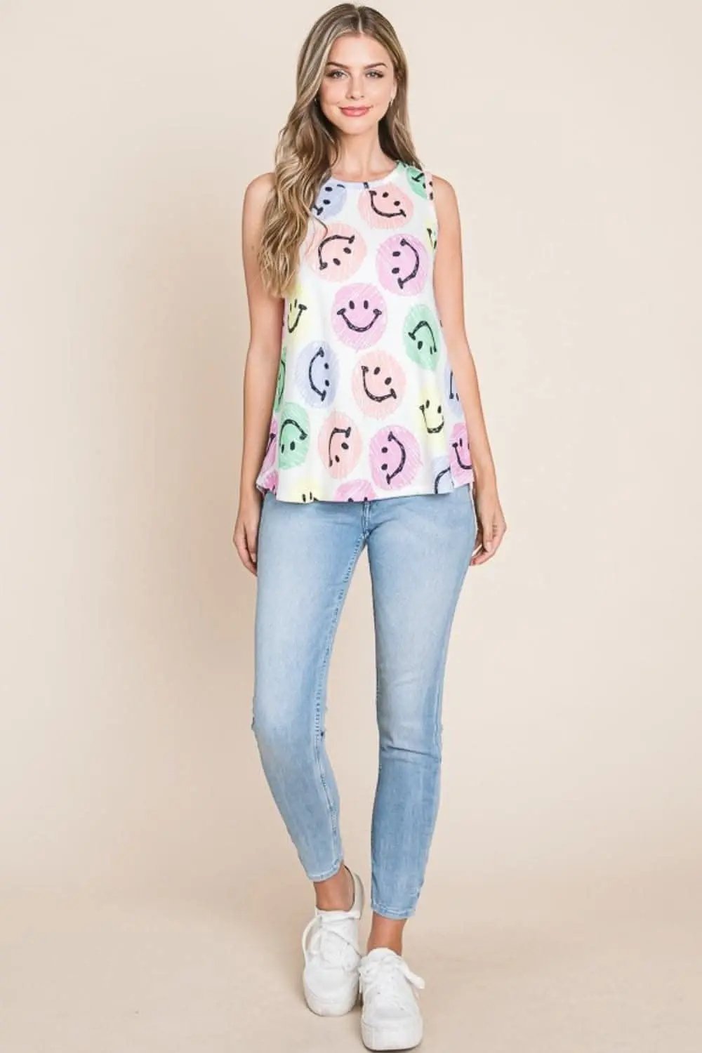 Trendsi Smiley Face Graphic Tank Top in Ivory