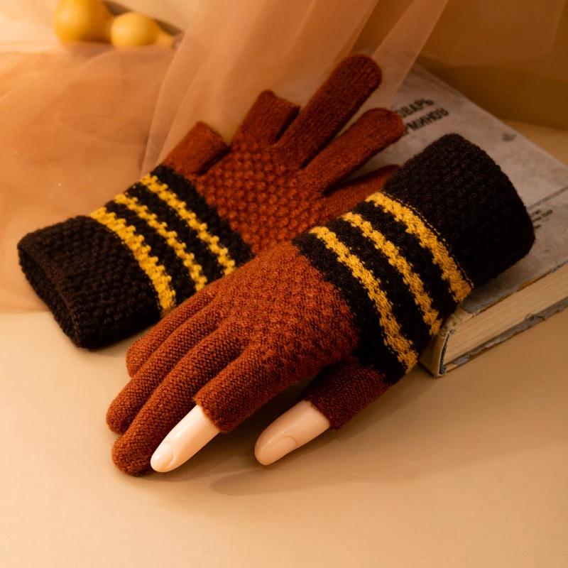 Fleece-lined Knitted Wool Cold-proof Gloves For Men