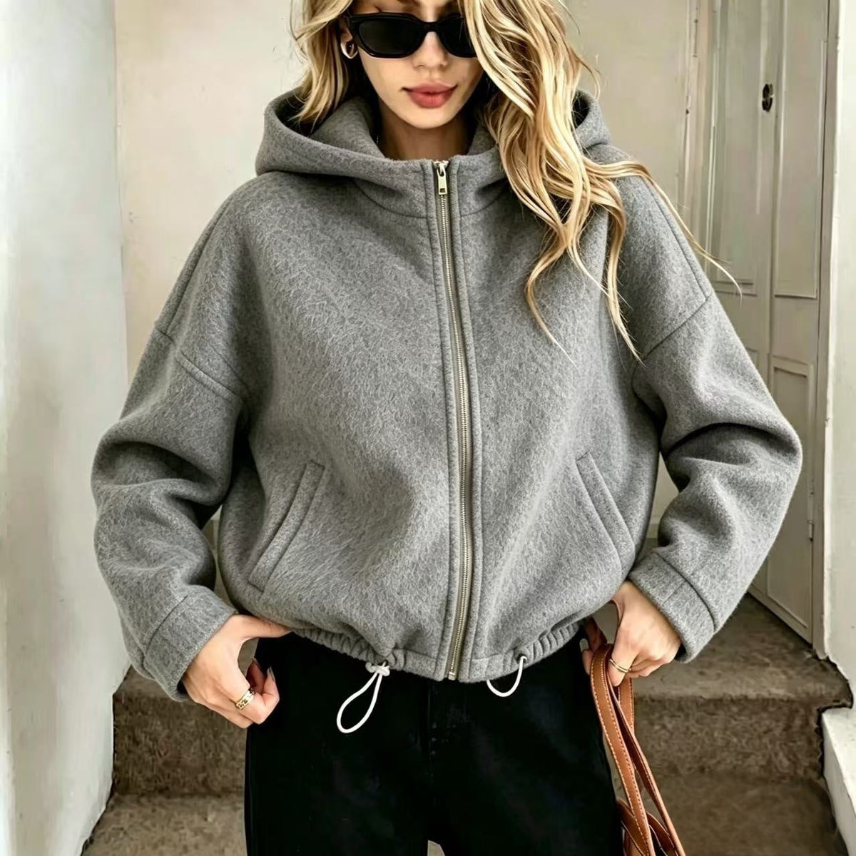 Short Hooded Wool Coat
