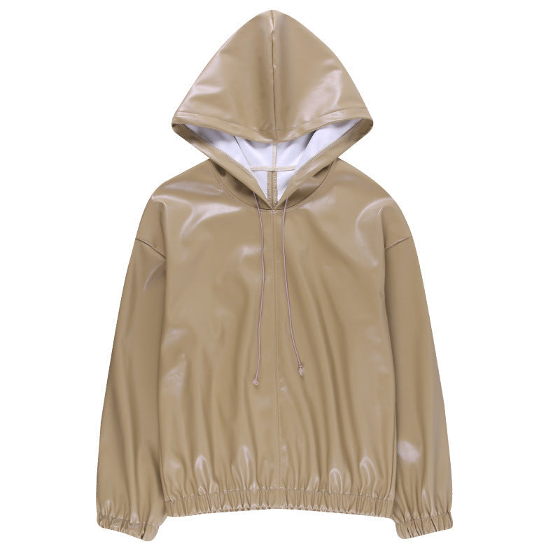 Sudadera de cuello redondo versátil de cuero para mujer Consulte la tabla de tallas en "más detalles"