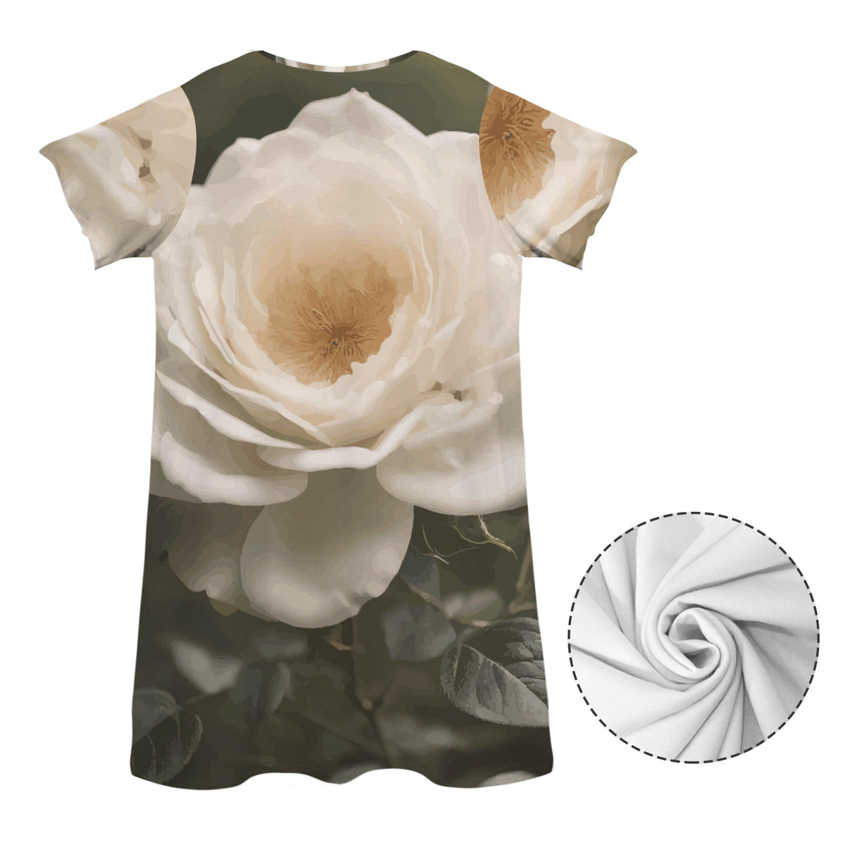 White Rose Women's Crew Neck Short Sleeve T-shirt Dress