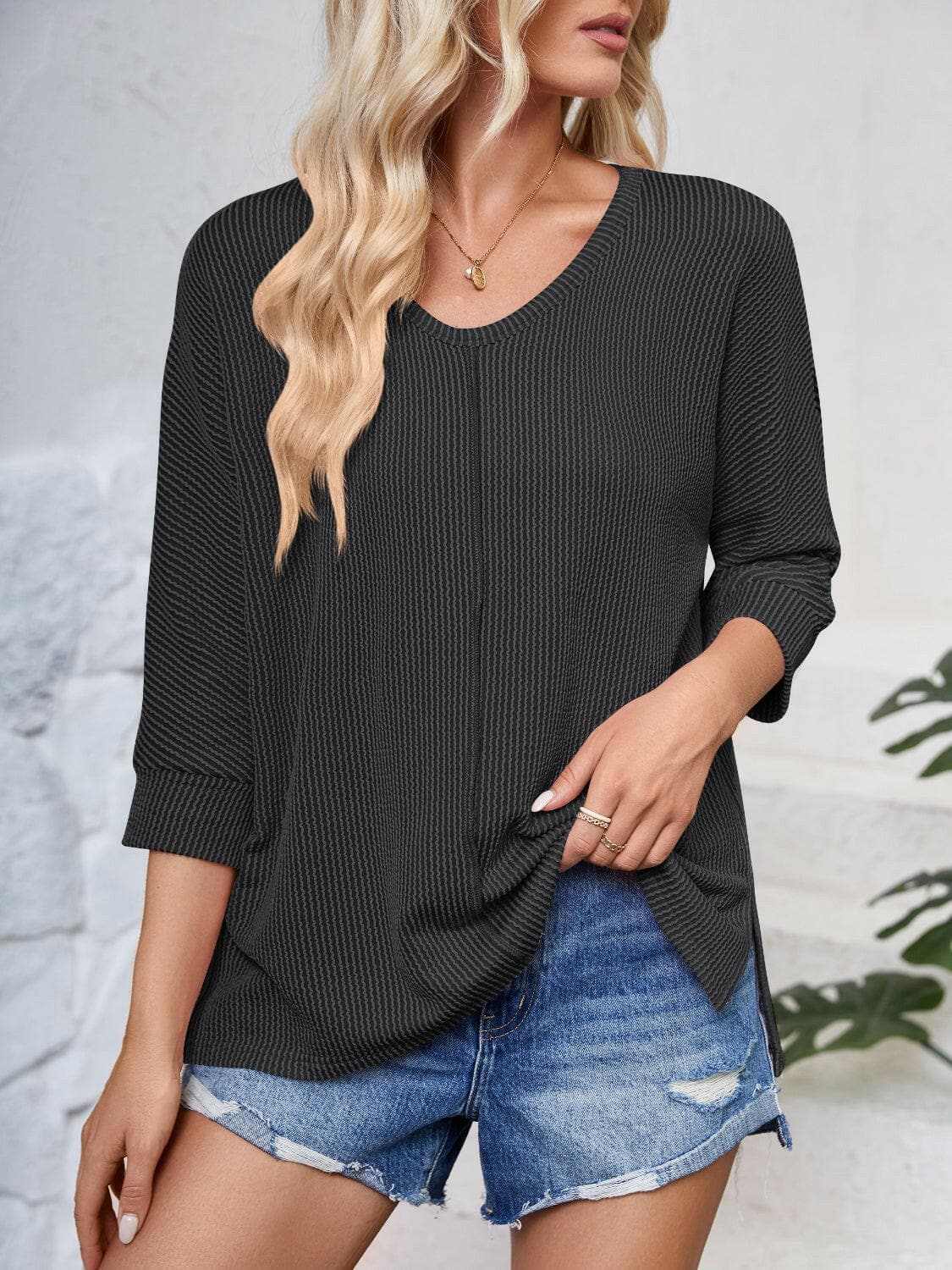 T-Shirts Trendsi just arrived - Textured 3/4 sleeve blouse