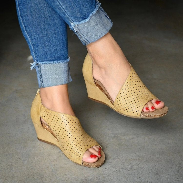 Wedge Heel Hollow Fish Mouth Roman Shoes