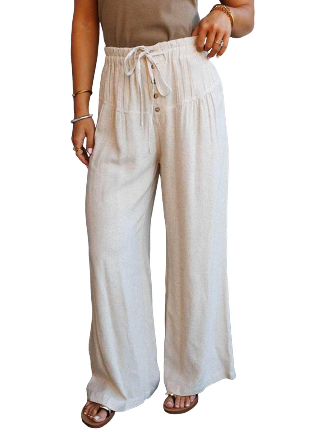 Pantalones anchos Jet Stream con cintura elástica con cordón y detalles plisados con botones