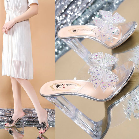 Women's Rhinestone Bow Flip Flops See size chart under “more details”