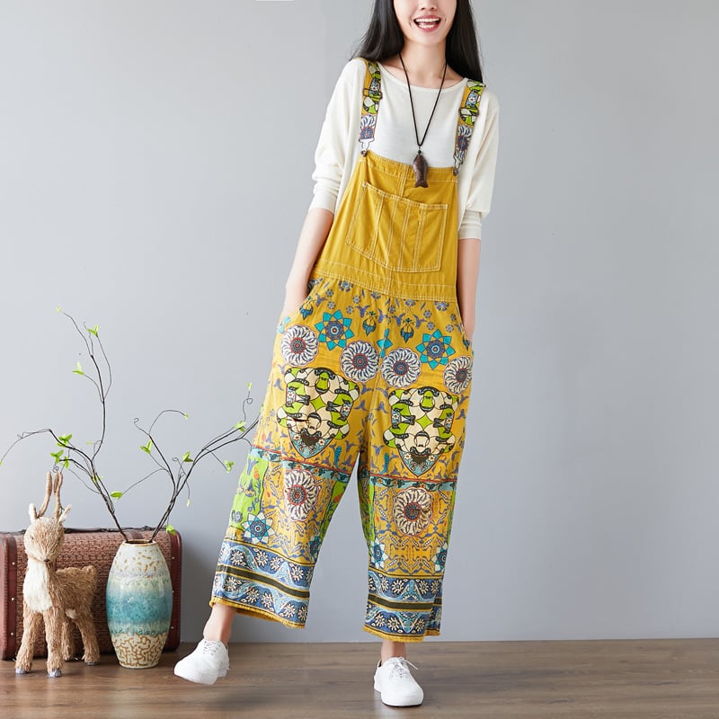 Printed Denim Wide-Leg Pants