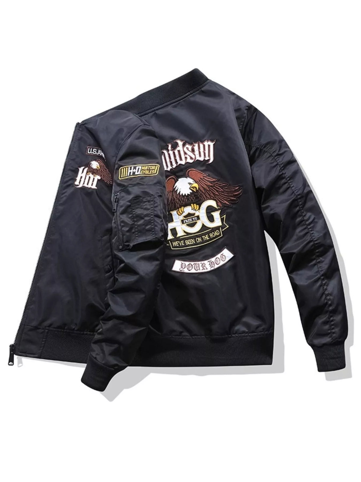 Men's Plus Size Embroidered Zip Up Bomber Jacket