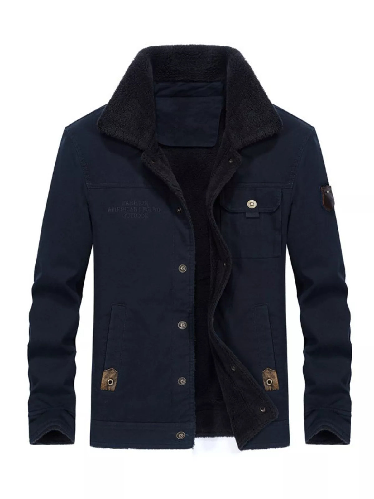 Men's Plus Size Solid Color Sherpa Lined Jacket