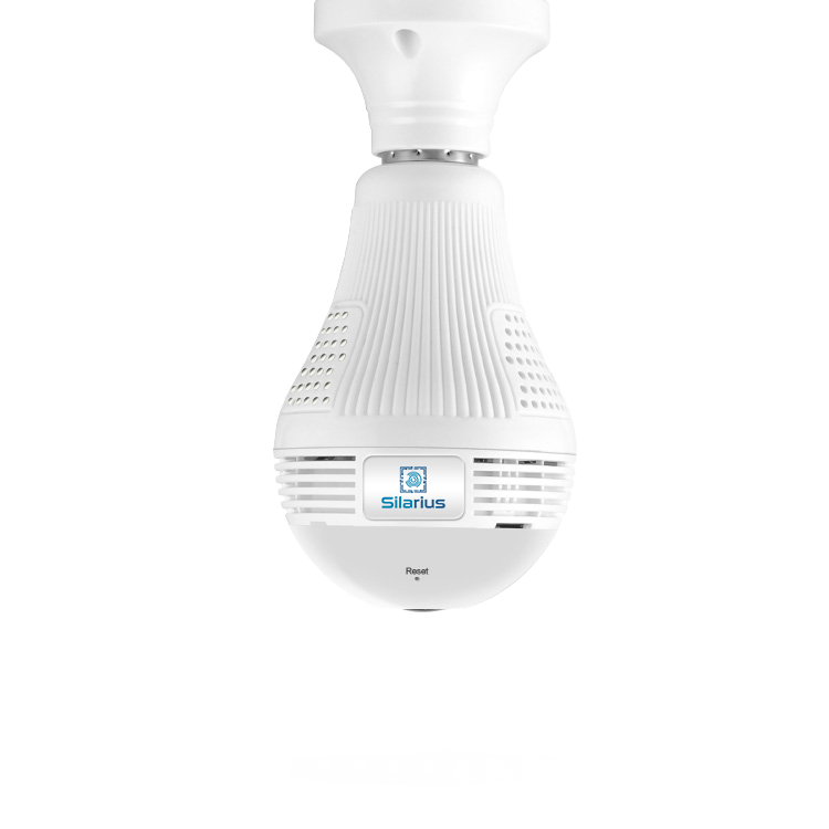 Silarius SIL-FISHBULB3MP 3MP WiFi, bulb fish-eye Camera, app (IC See) , TF card, 2-Way Audio , app can switch bulb on - 1.29mm lens (SILVER COLOR)