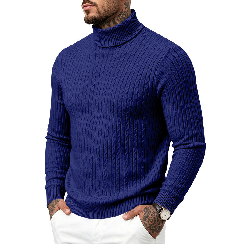 Mens Turtleneck Slim-Fit Vertical-Stripe Casual Long-Sleeve Sweater
