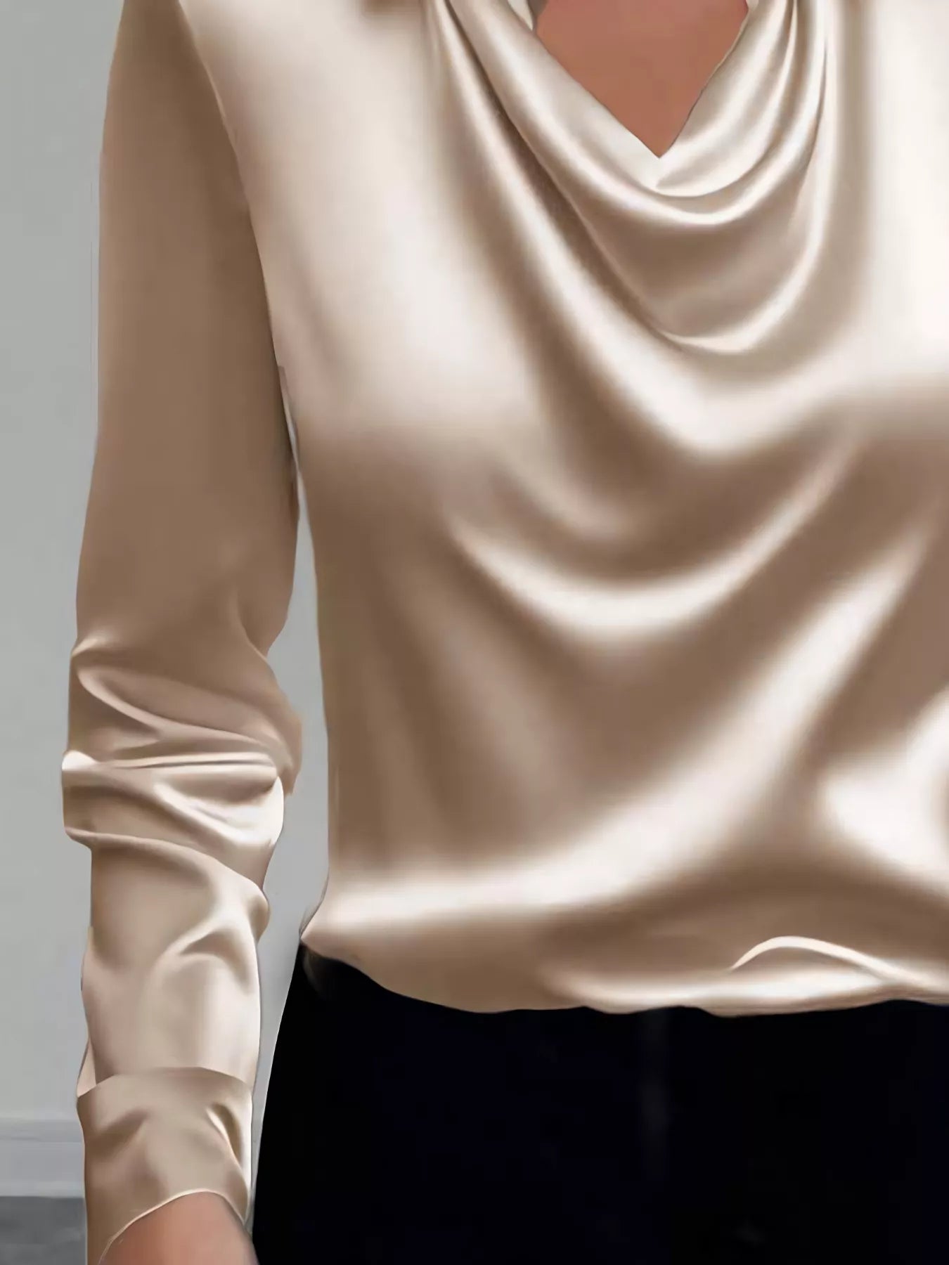 Satin Collared Neck Long Sleeve Blouse See size chart under “more details”