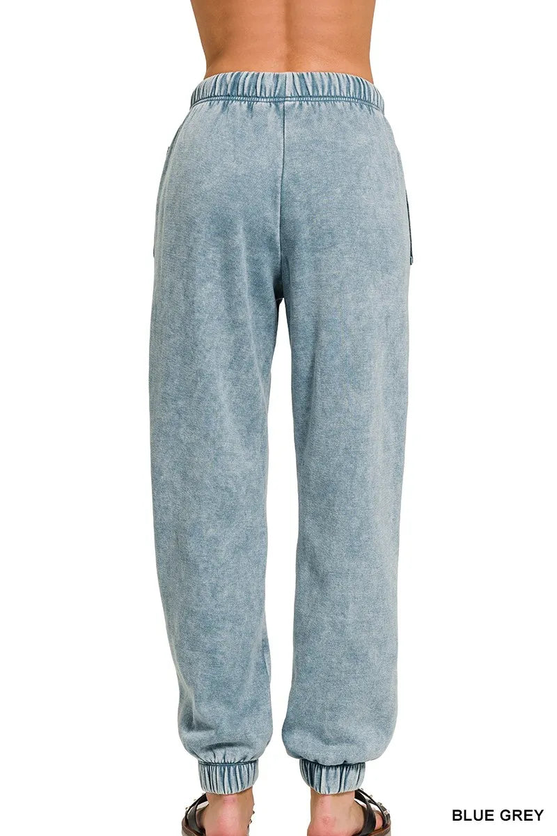 Pantalones de chándal de felpa con lavado ácido Zenana
