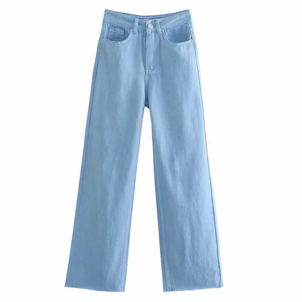 Women's High-waist All-match Straight-leg Mopping Jeans