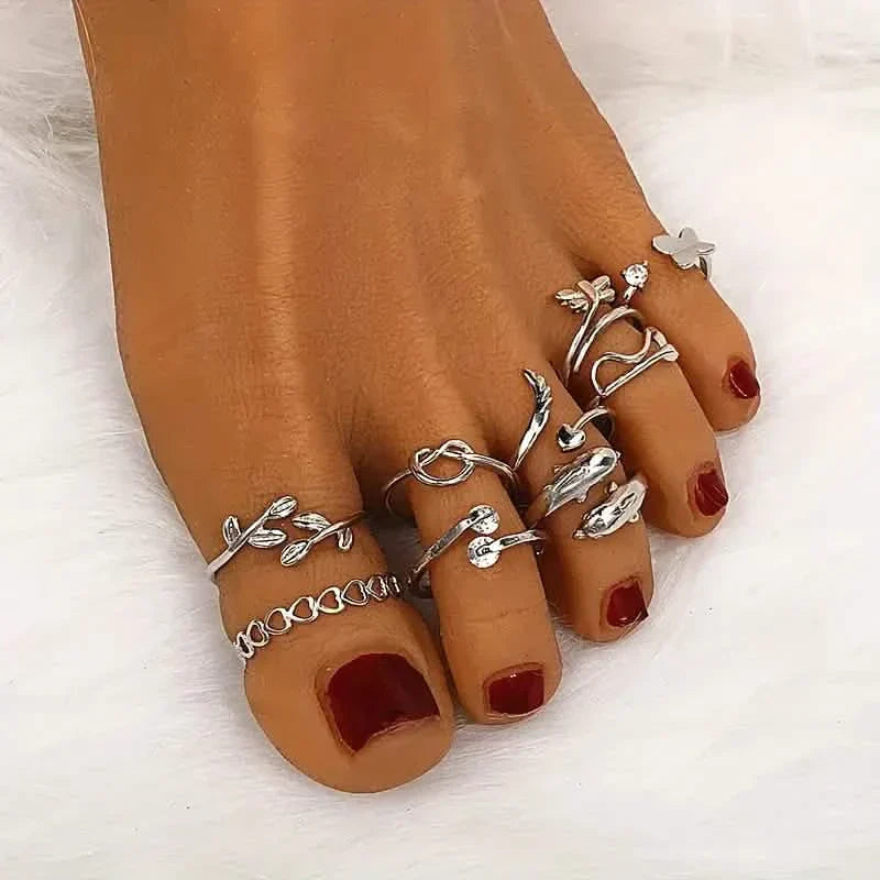 9-Pieces: Adjustable Foot Ring Set