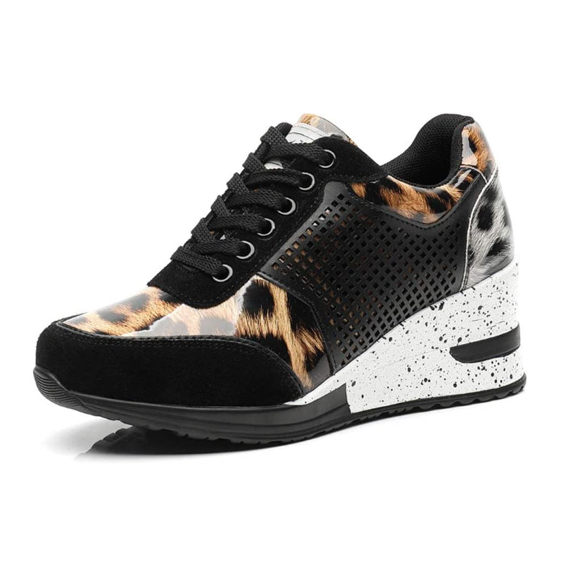 Women Lace-up Sneakers Height Increasing 6.5cm Flats Walking Shoes