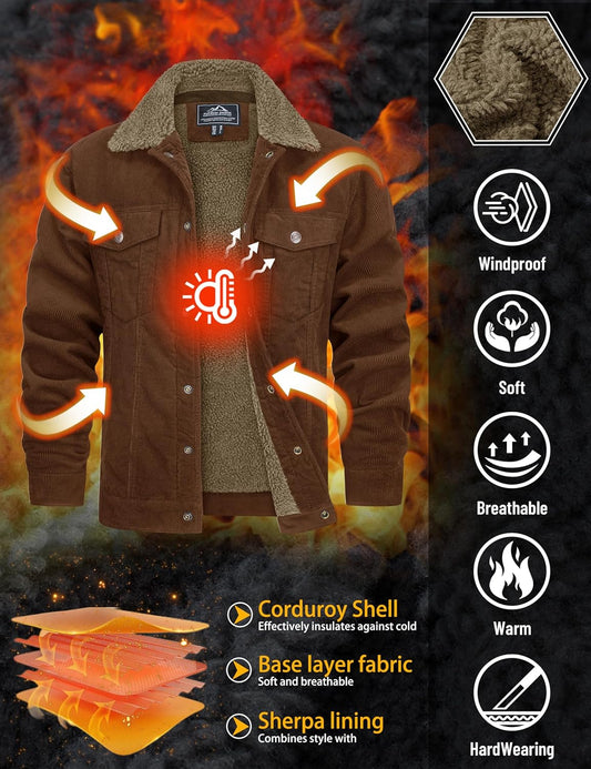 Chaqueta de pana para hombre 7DAY'S, abrigo de invierno forrado de borreguillo, chaqueta de algodón cálida informal tipo camionero con múltiples bolsillos