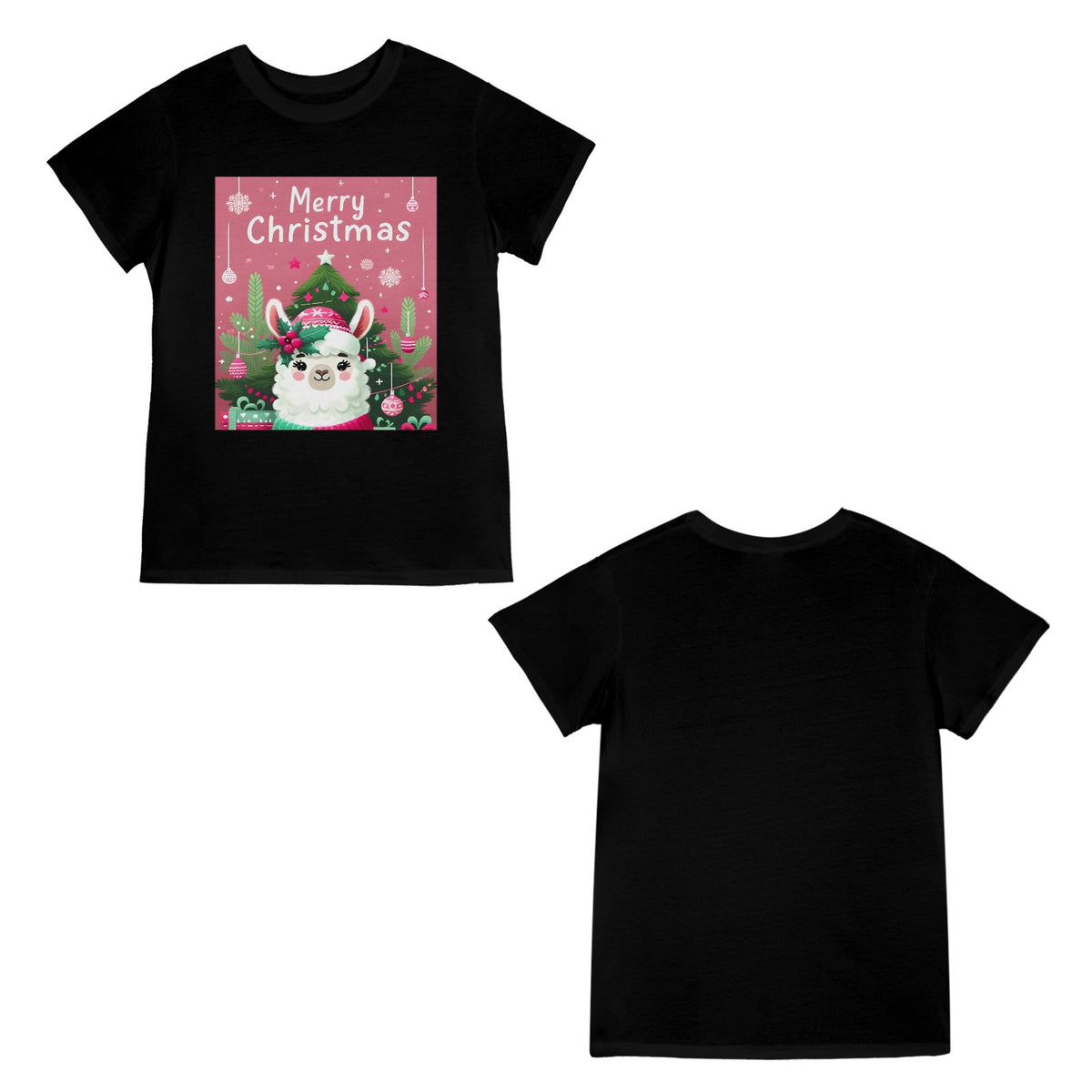 Pink Merry Christmas Llama Design Women's T-Shirt (Made in USA)