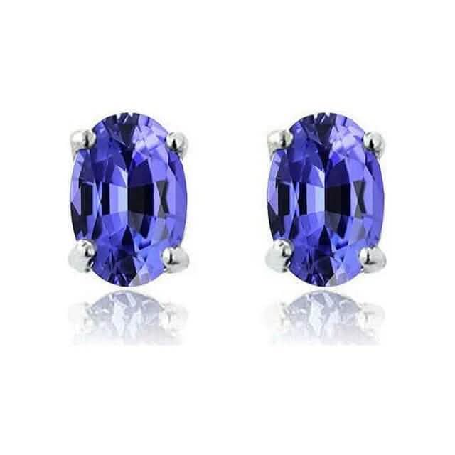 925 Sterling Silver 2.00ct Genuine Tanzanite Oval Stud Earrings