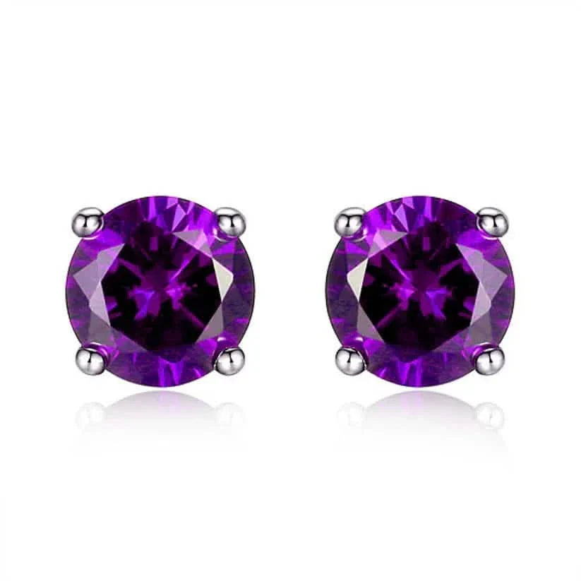 925 Sterling Silver 6mm Round-Cut Amethyst Stud Earrings