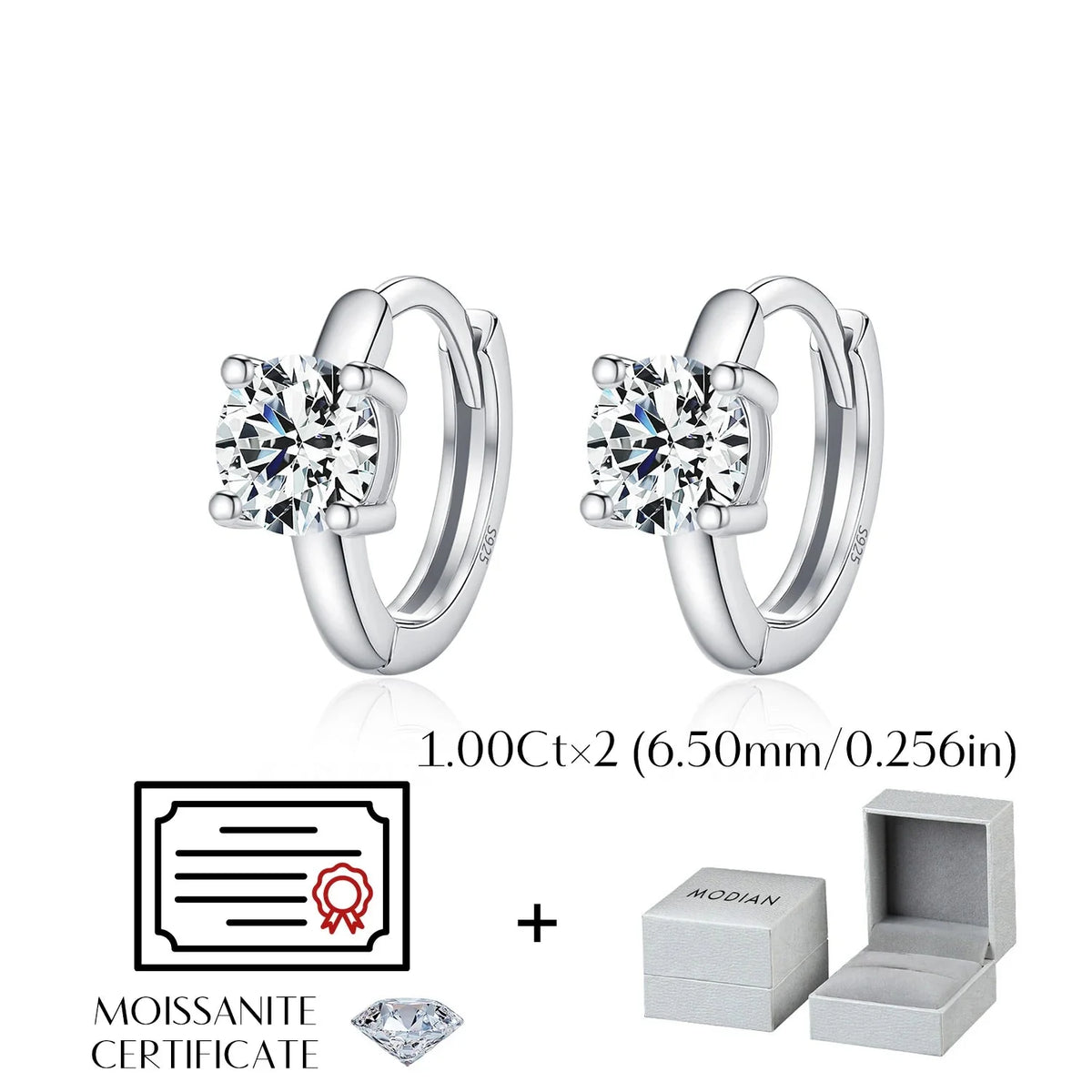 925 Sterling Silver D-Color Round Moissanite Sparkling Hoop Earrings for Women