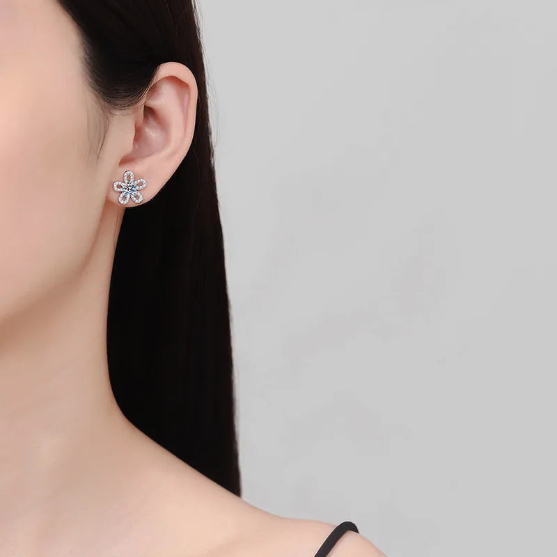 Five-Petal Flower Moissanite Stud Earrings in Silver