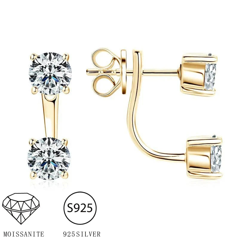 Two-Stone Moissanite Ear Jacket Stud Earrings in Silver