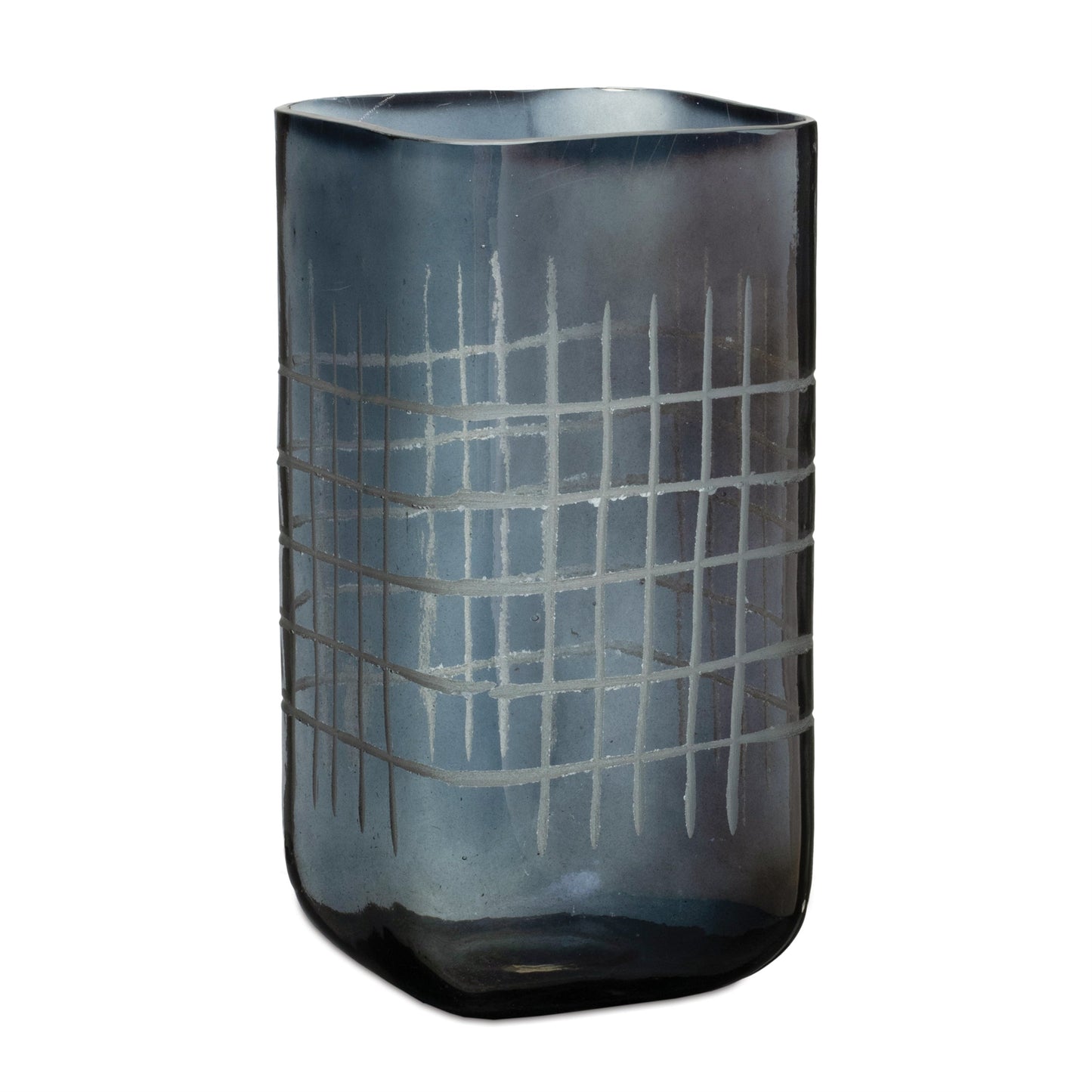 Etched Glass Candle Holder Vase 9"H