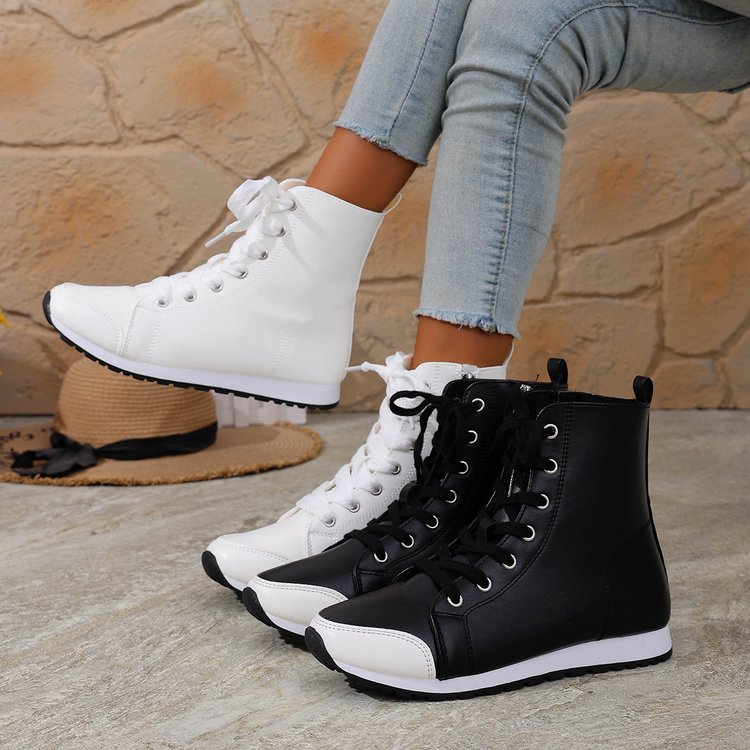 Womens Stylish Side-zip Flat Ankle Boots See size chart under “more details”