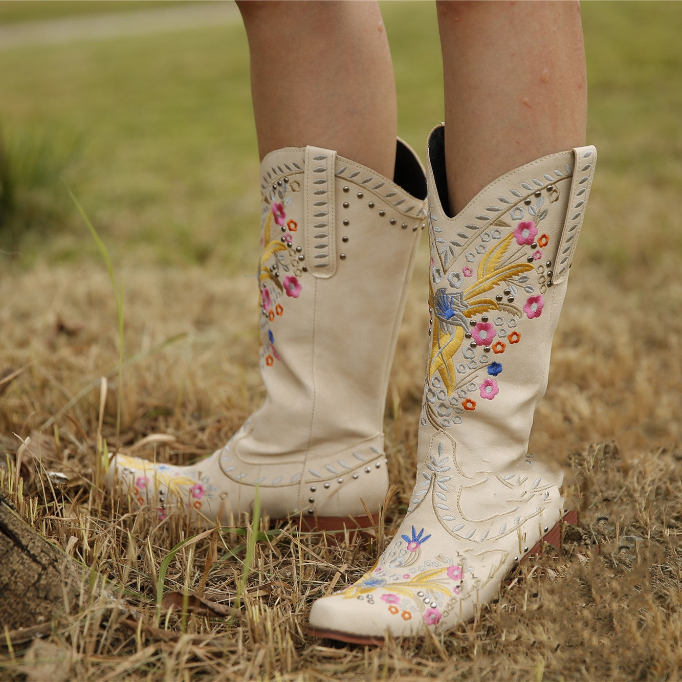 Women's Mid-Heel Ethnic Embroidered Mid-Tube Boots
