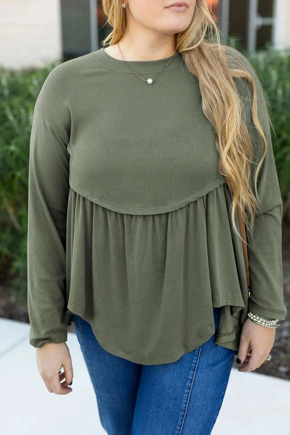 Sweaters Love Salve Mist Green Plus Size Women's Babydoll Top: Comfy & Fashionable