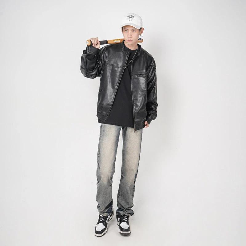 High Street Washed Yellow Mud Dyed Loose Straight Jeans For Men