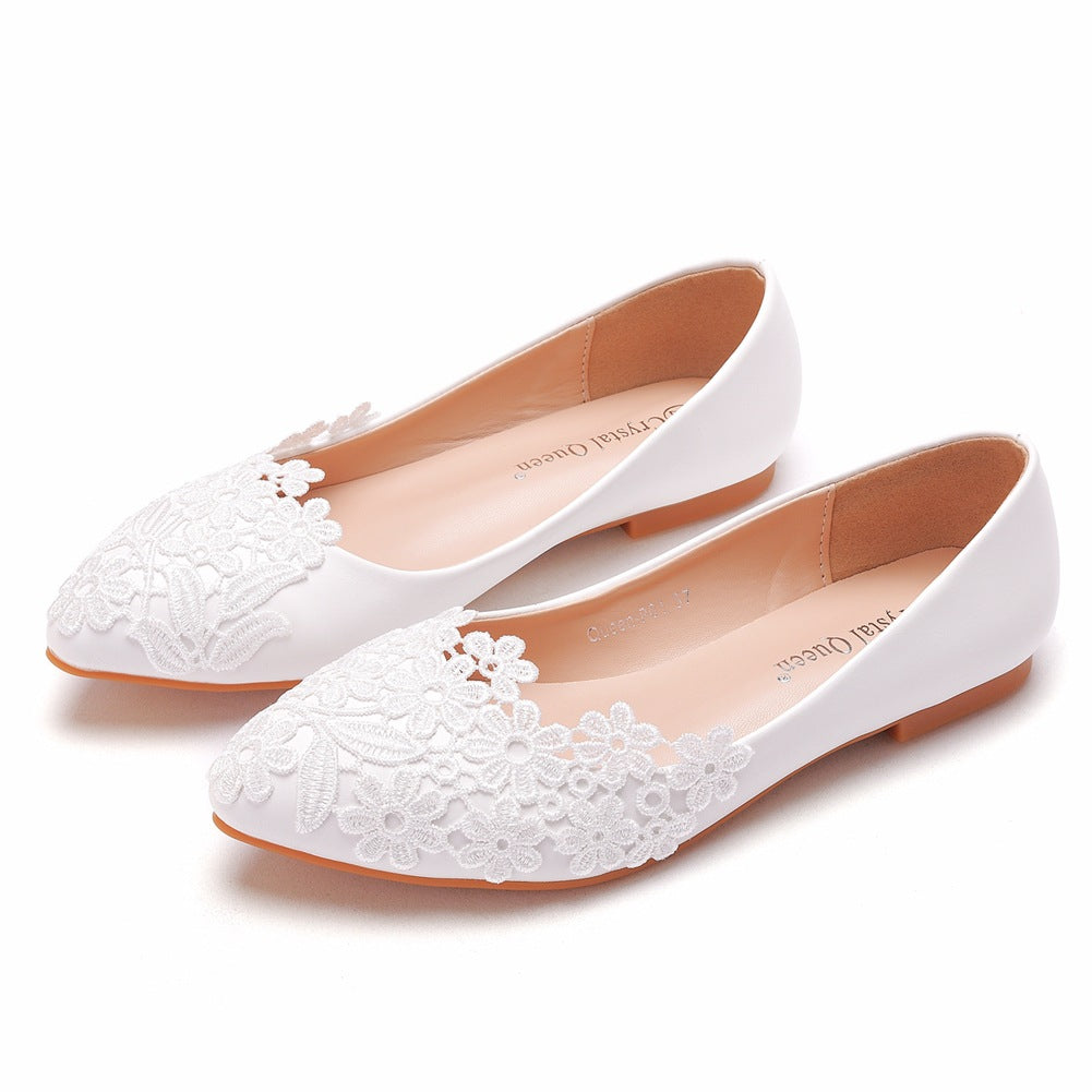 White Pointed-Toe Casual Flat Shoes