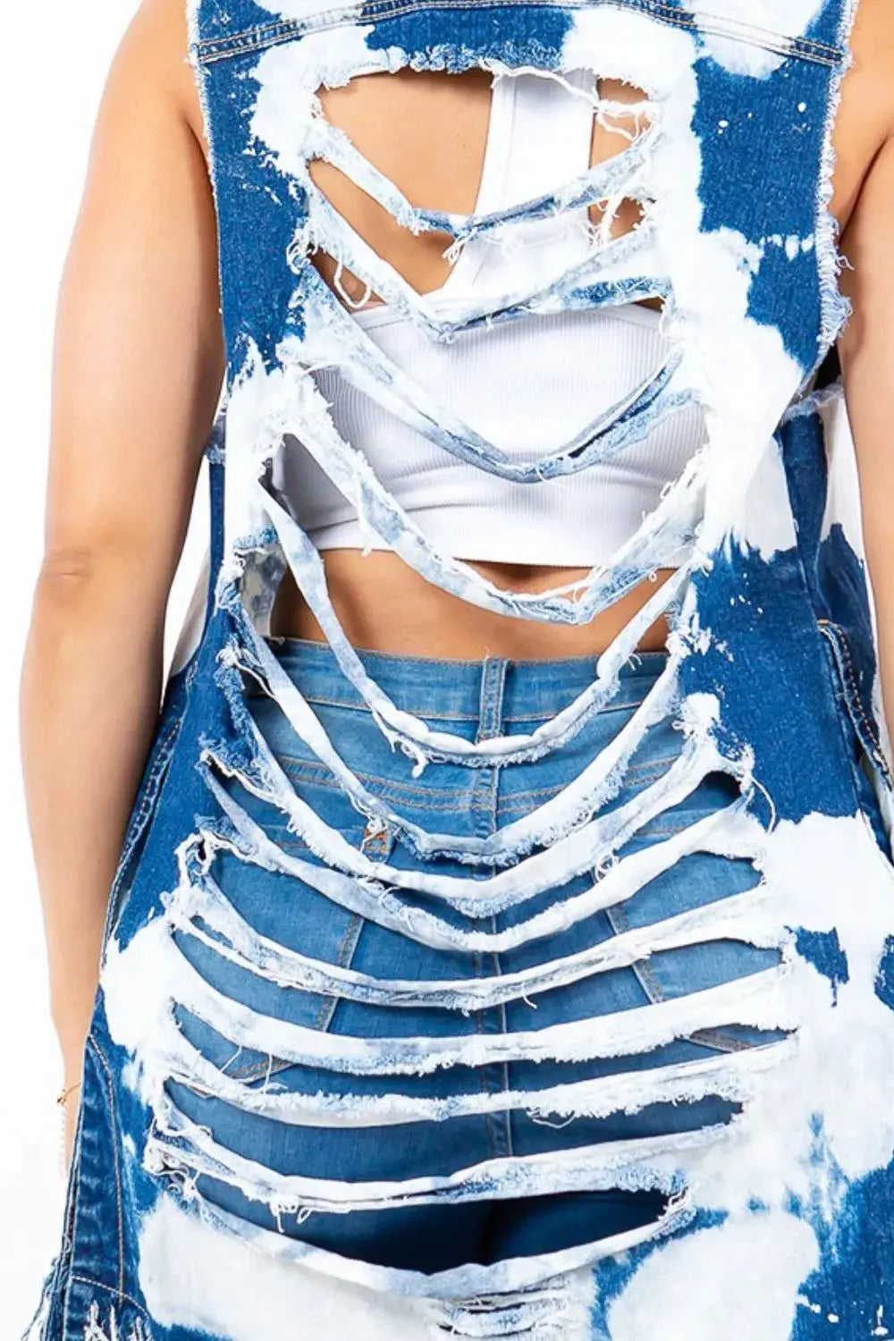 Denim Vest - Distressed Frayed Edge - Longline