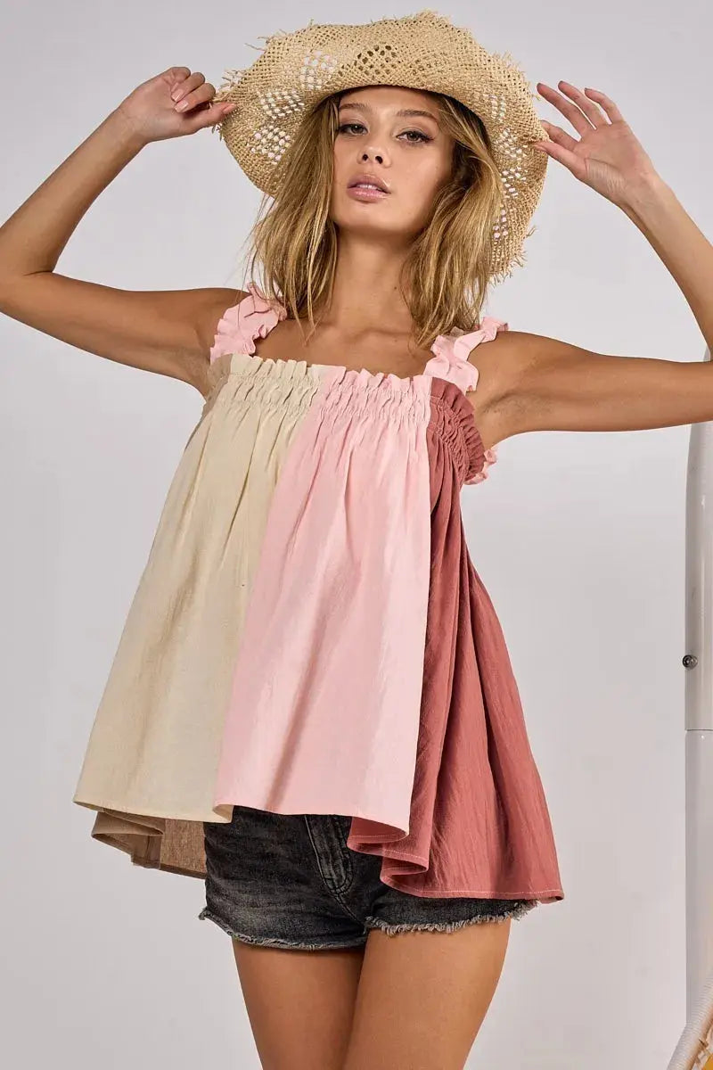 Women's Tank Tops Tank Top - Color Block Frill Straps - Women's Casual